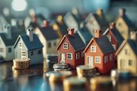 Foto: Kleine Häuschen und Münzen auf Tisch